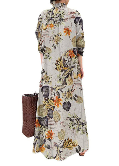 Orange Oversized Print Linen Holiday Dress Fall