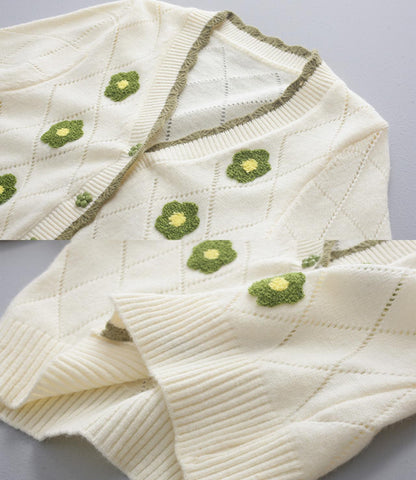 Flowers Long Sleeve Cardigan Sweater 140