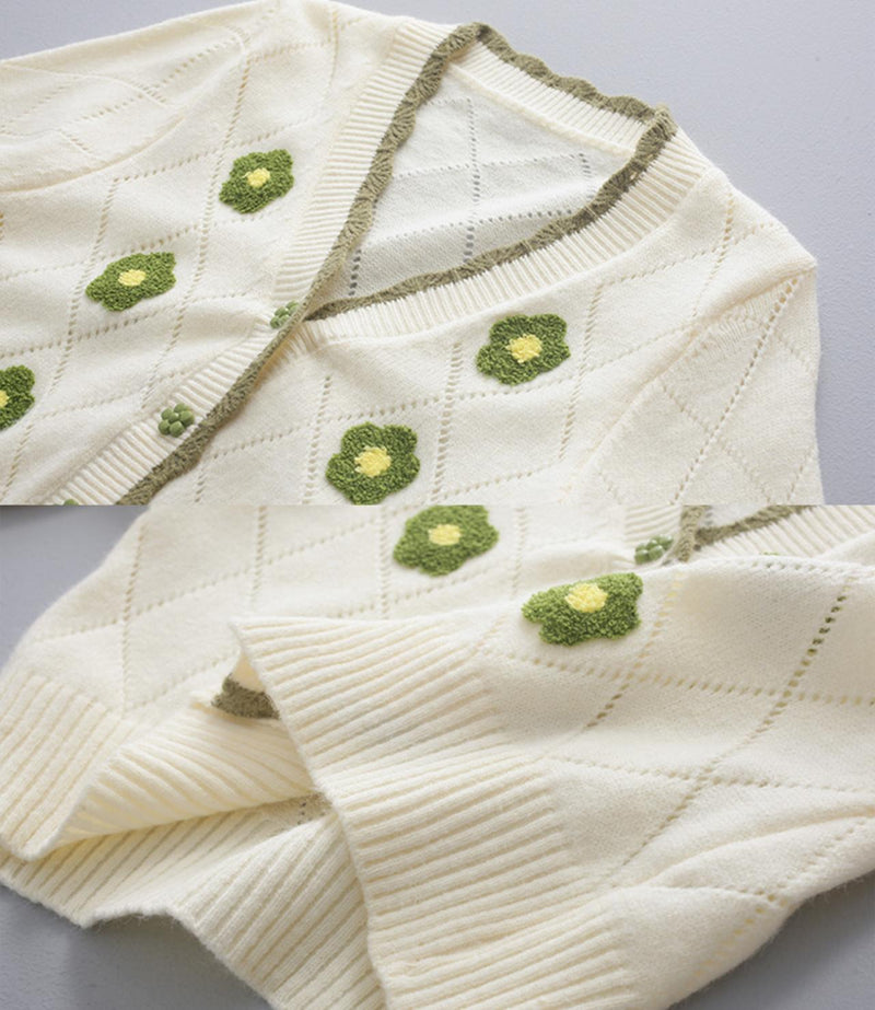 Flowers Long Sleeve Cardigan Sweater 140