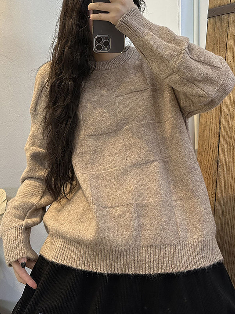 Winter Artsy Plaid Knitted Warm Sweater