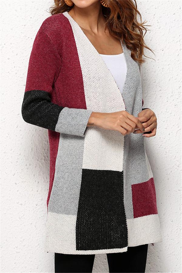 Knit Multi Color Long Sleeve Cardigan - Navy