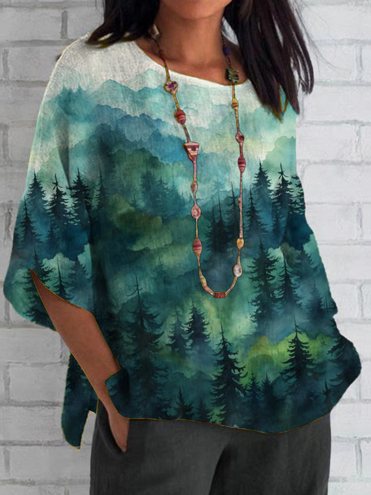 Women's Casual Forest Mountain Printed Shirt elevenforest