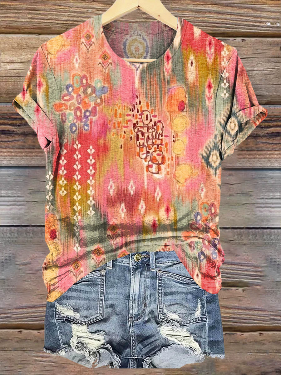 Women's Art Painting Hippie Print Crew Neck T-Shirt