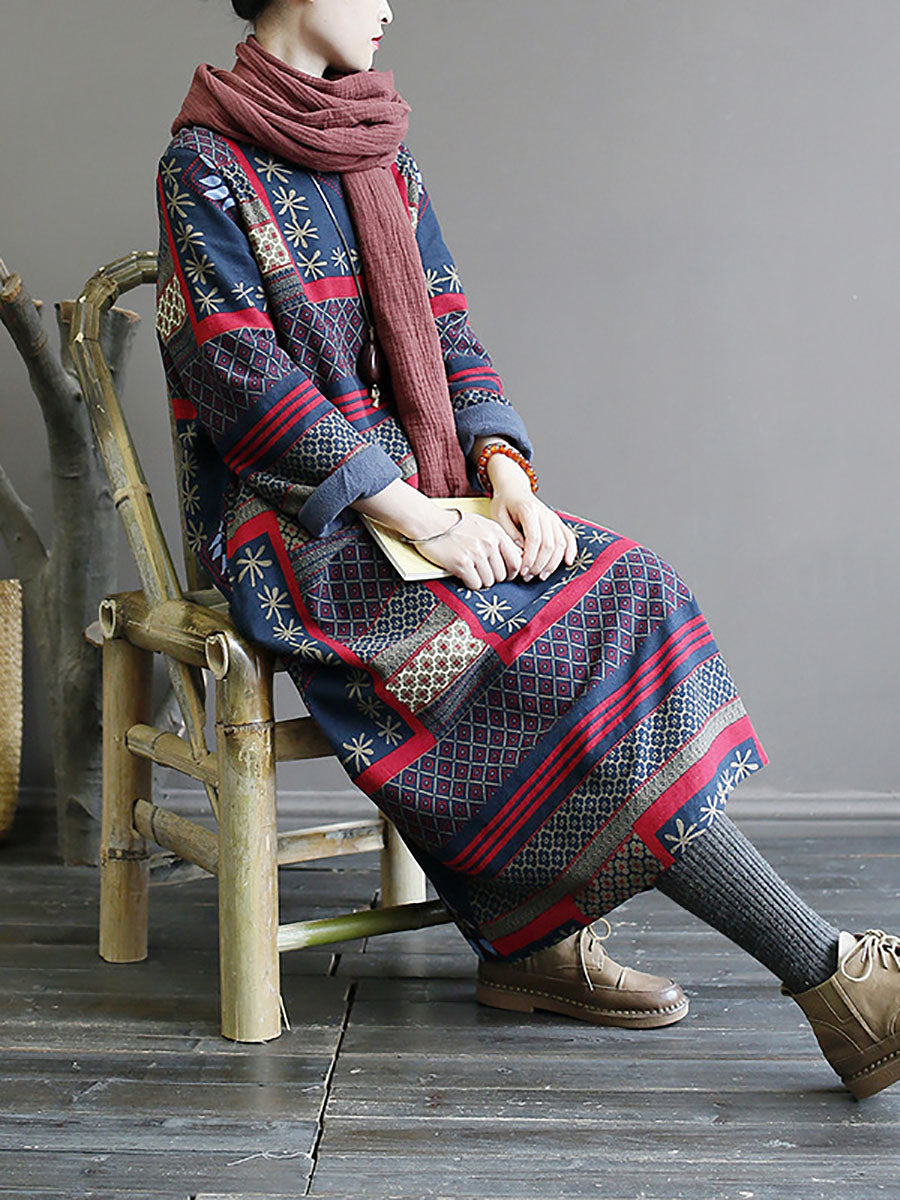 Winter Pocket Print Loose Dress