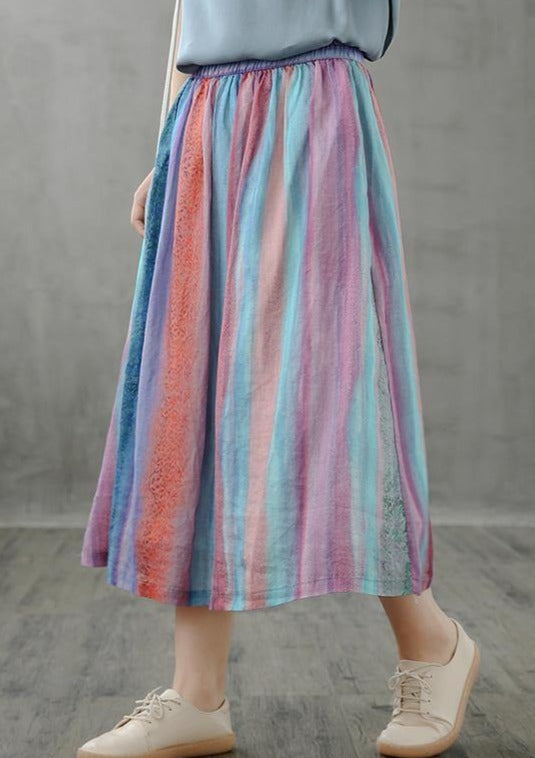 Retro Half-length Skirt Loose and Thin Striped Midi Skirt