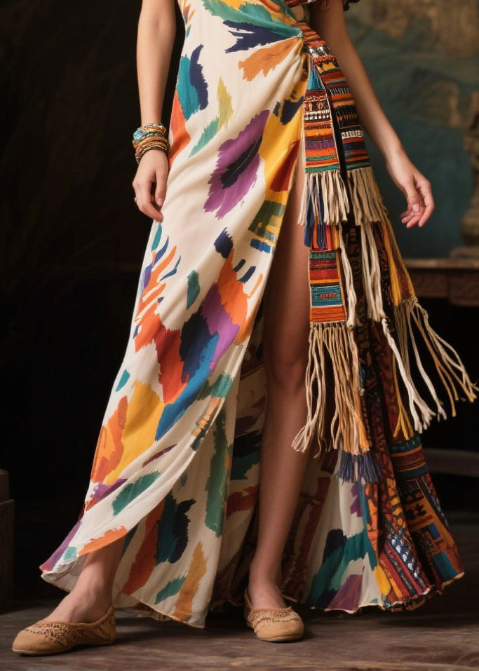 Asymmetrical Design Tasseled Chiffon Ankle Dress Summer