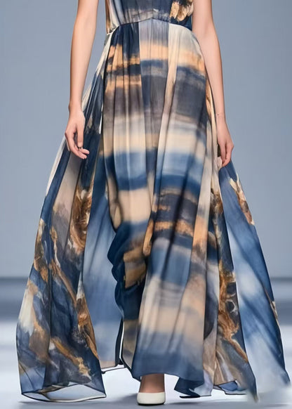 Navy Tie Dye Exra Large Hem Chiffon Beach Dress Summer