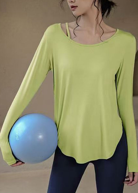 Loose Blue O-neck Patchwork Yoga Top Fall