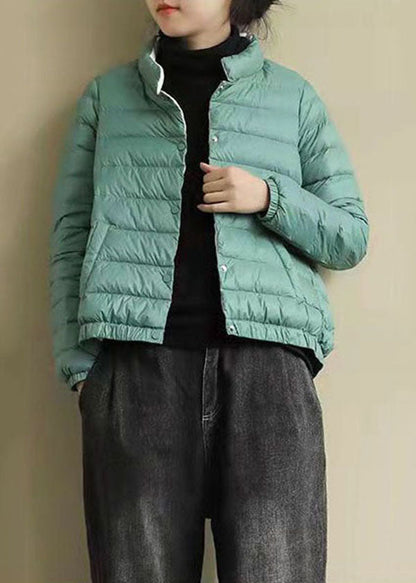 Green Stand Collar Color Fine Cotton Filled Jackets Winter