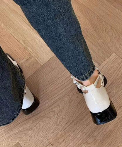 Black Nail Bead Buckle Strap Splicing Chunky Sandals