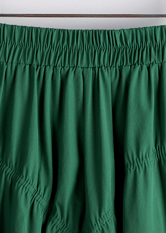 Art Green Patchwork Wrinkled a Line Skirt Spring