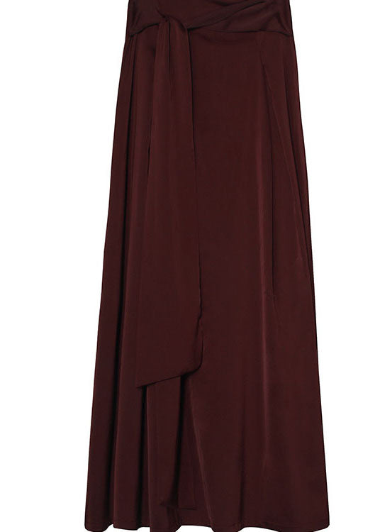 French Red Wrinkled Tie Waist Chiffon Skirt Spring