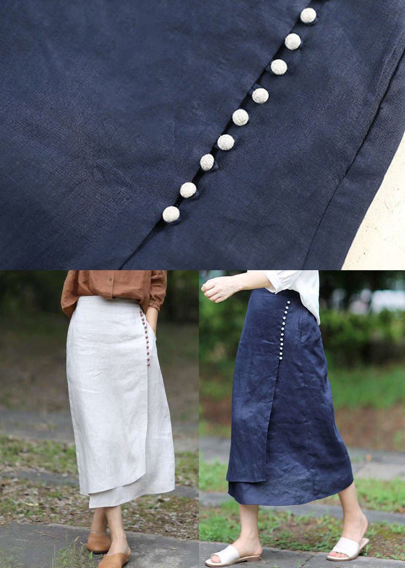 Boutique White-gray Flower Asymmetrical Design Elastic Waist a Line Skirts Spring