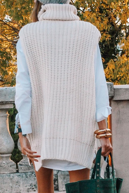 Turndown Collar Sleeveless Sweater