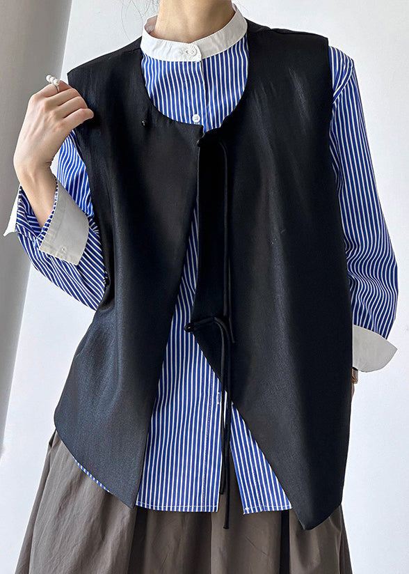 French Black Button Cotton Waistcoat Sleeveless