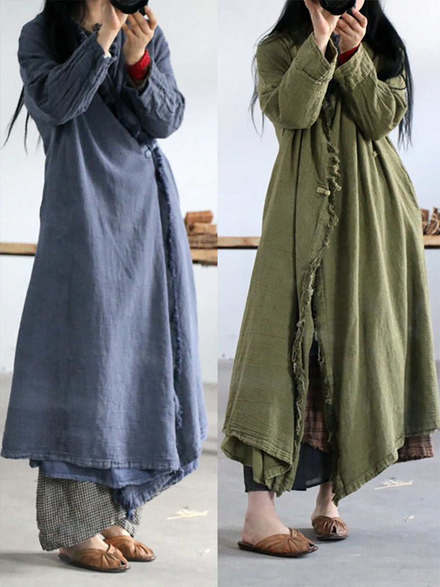 Artsy Worn Burrs Button Irregular Long Coat