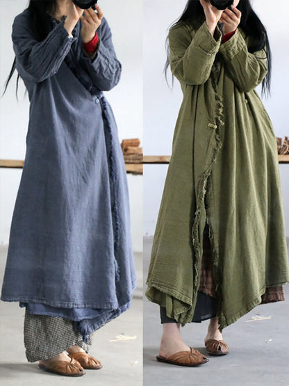 Artsy Worn Burrs Button Irregular Long Coat