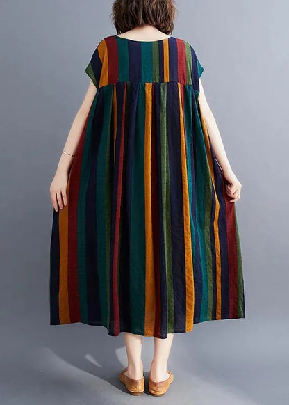 Unique Rainbow Clothes O Neck Large Hem Love Summer Dresses