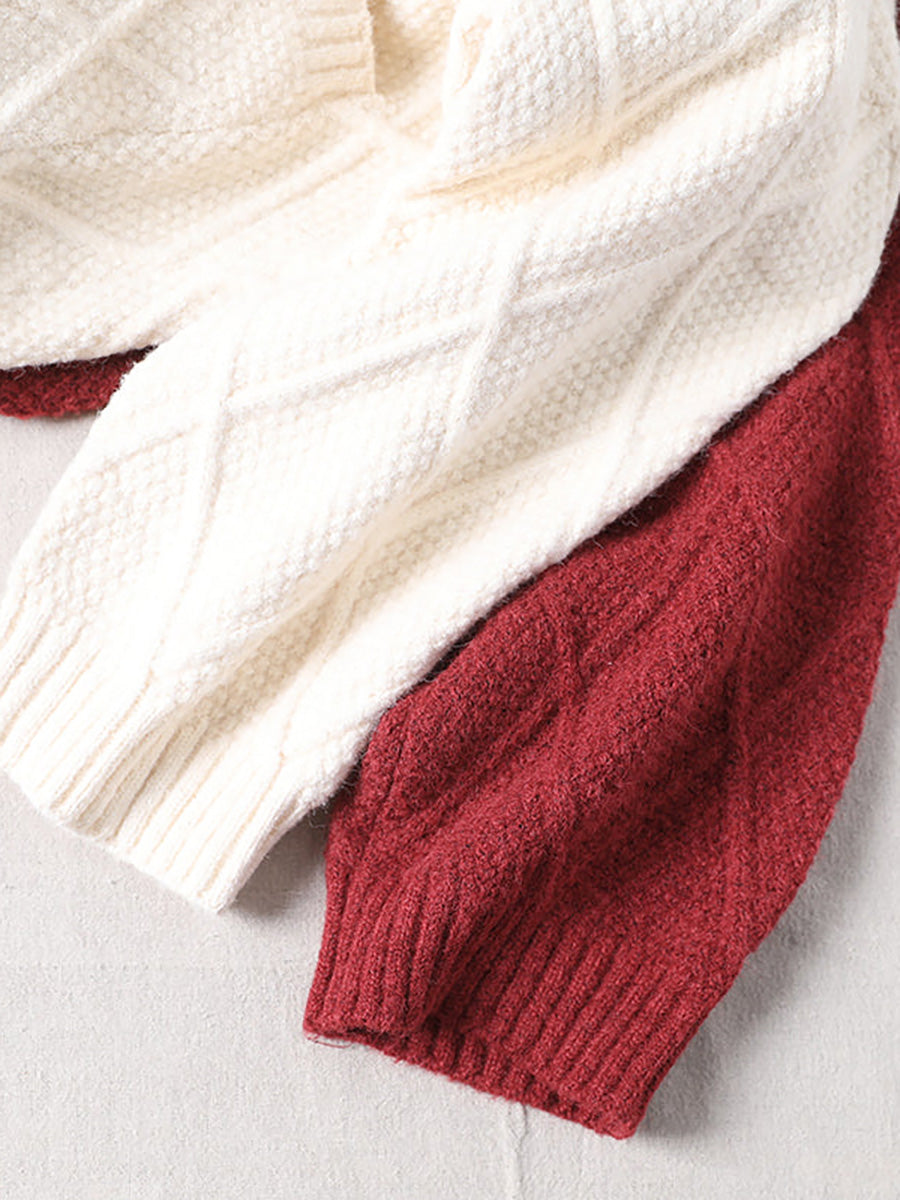 - Hooded Knitted Pocket Patchwork Sweater Coat