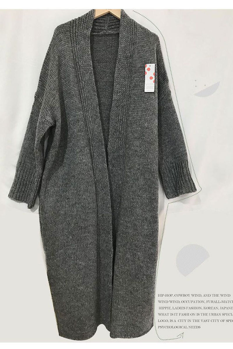Grey Lapel Knit Cardigan