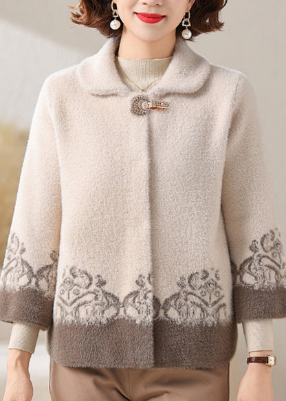 French Beige Peter Pan Collar Mink Velvet Coats Fall