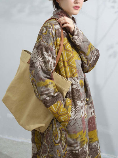 Winter Artsy Print Frog Loose Long Coat