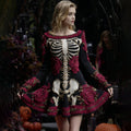 Women's Vintage Floral Skull Pattern Knit Mini Sweater Dress artswardrobe