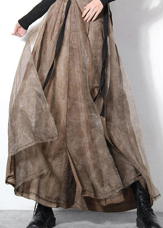 Brown Tulle High Waist Zippered Skirt