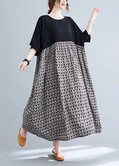 Colorblock O-neck Print Patchwork Vacation Dresses Short Sleeve