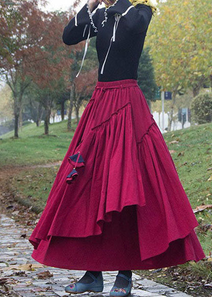Mulberry Asymmetrical Drawstring Skirts Spring