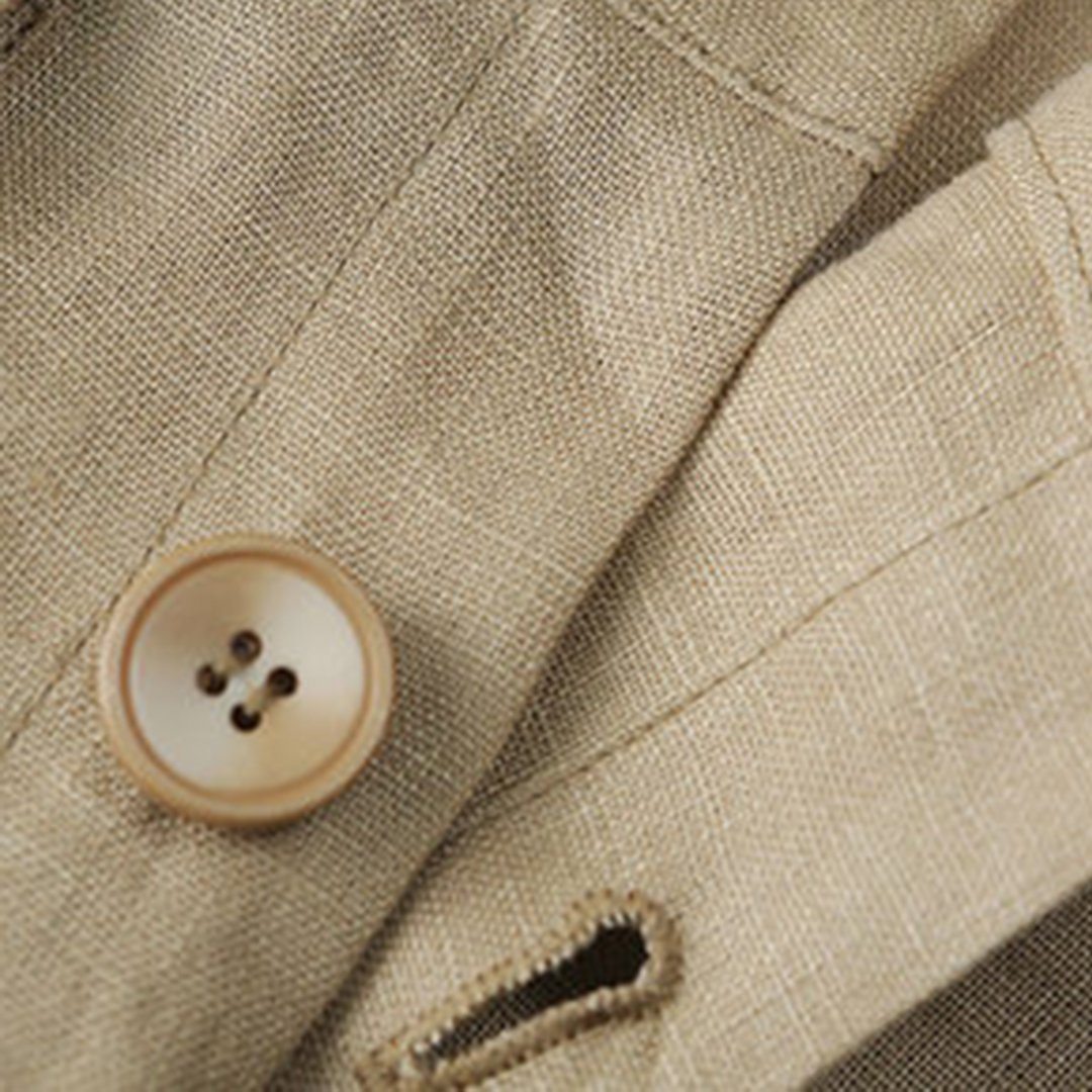 Khaki Linen A-line Midi Skirts for