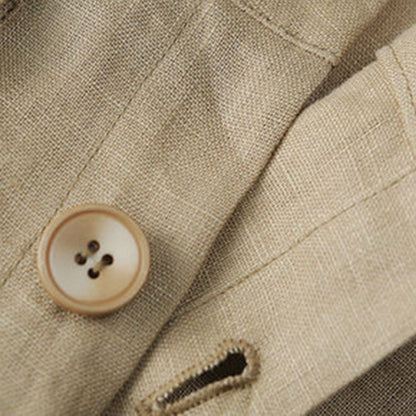 Khaki Linen A-line Midi Skirts for