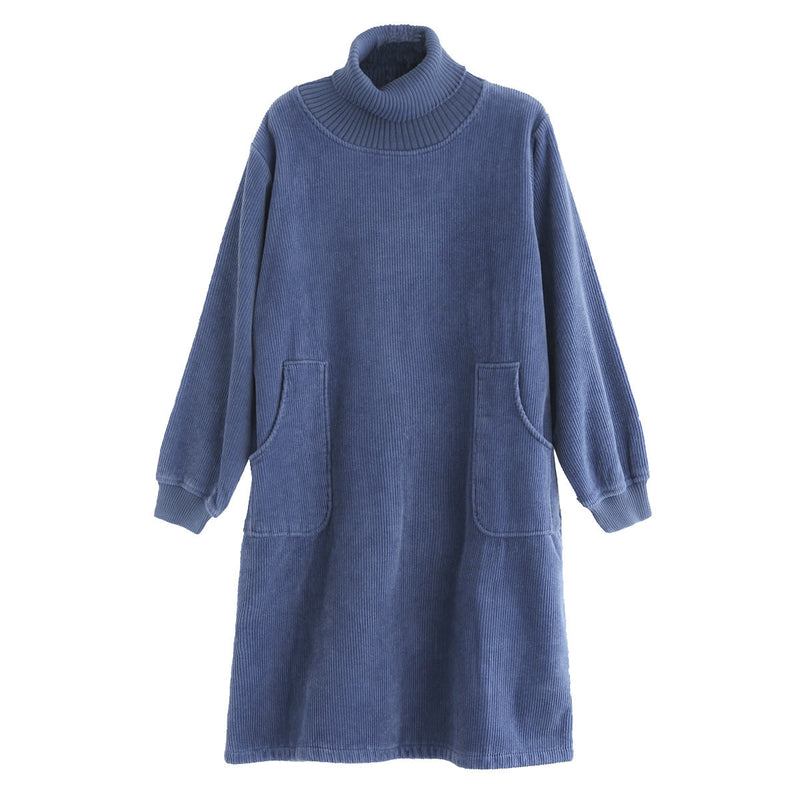 Corduroy Color Plus Velvet Thick Loose Turtleneck Top