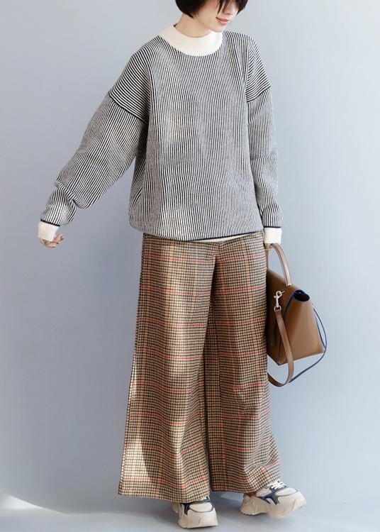 Wild Black White Striped Knit Sweat Tops Oversized Patchwork Collar Sweater Tops
