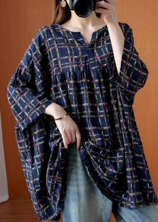 Simple V Neck Summer Shirts Ideas Blue Plaid Top