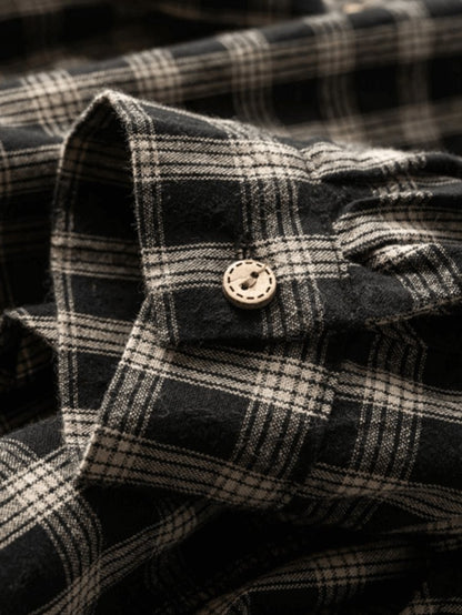 Natural Fabric Classic Plaid Style Loose Shirt