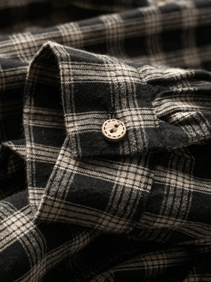 Natural Fabric Classic Plaid Style Loose Shirt