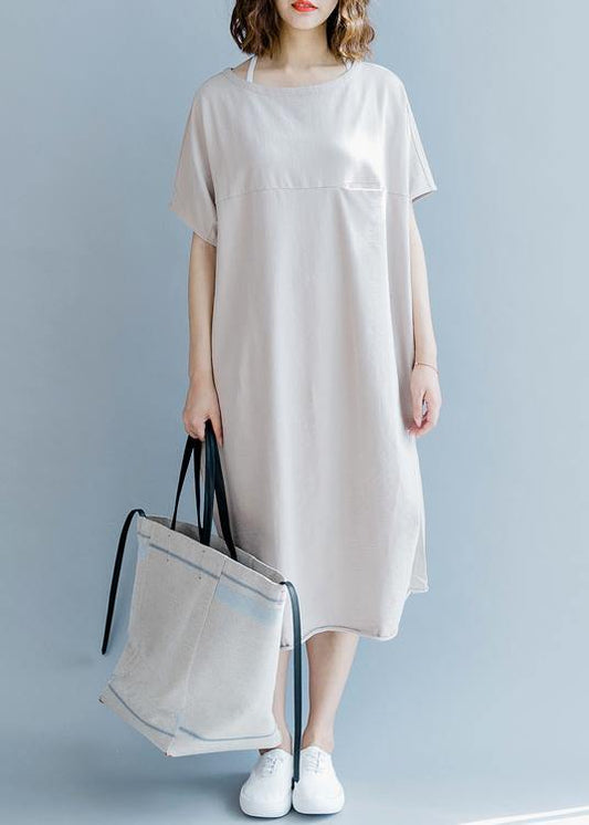 Khaki Short Sleeve Cotton Summer Dresses