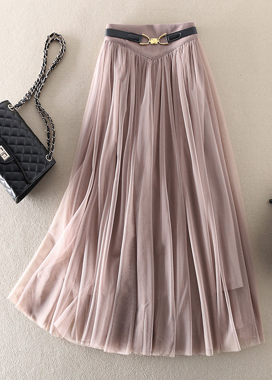 Green Wrinkled Elastic Waist Patchwork Tulle Skirts Fall