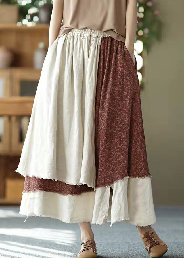Asymmetrical Design Elastic Waist Layered Design Pockets Linen Skirt Summer