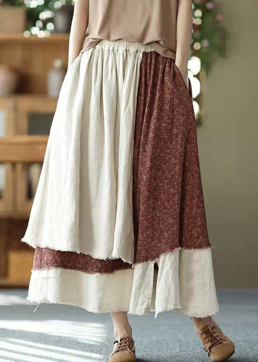 Asymmetrical Design Elastic Waist Layered Design Pockets Linen Skirt Summer