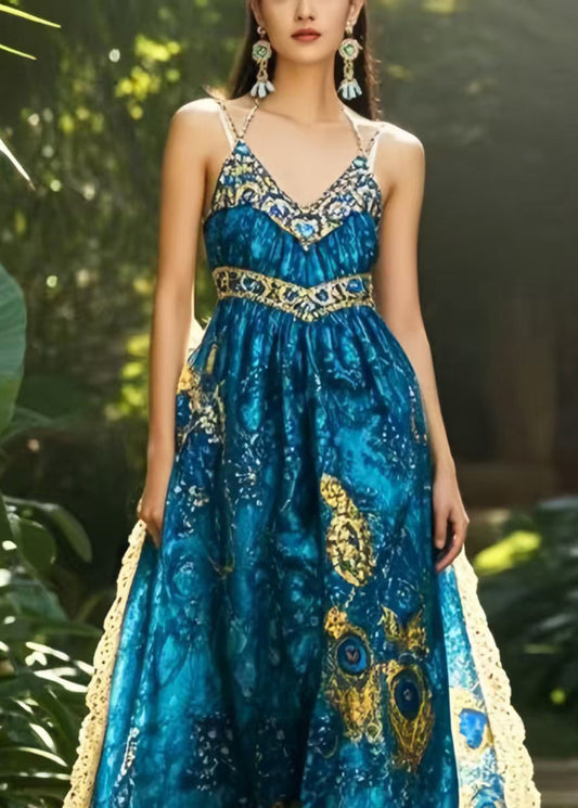 Navy Print Exra Large Hem Chiffon Holiday Dress Summer