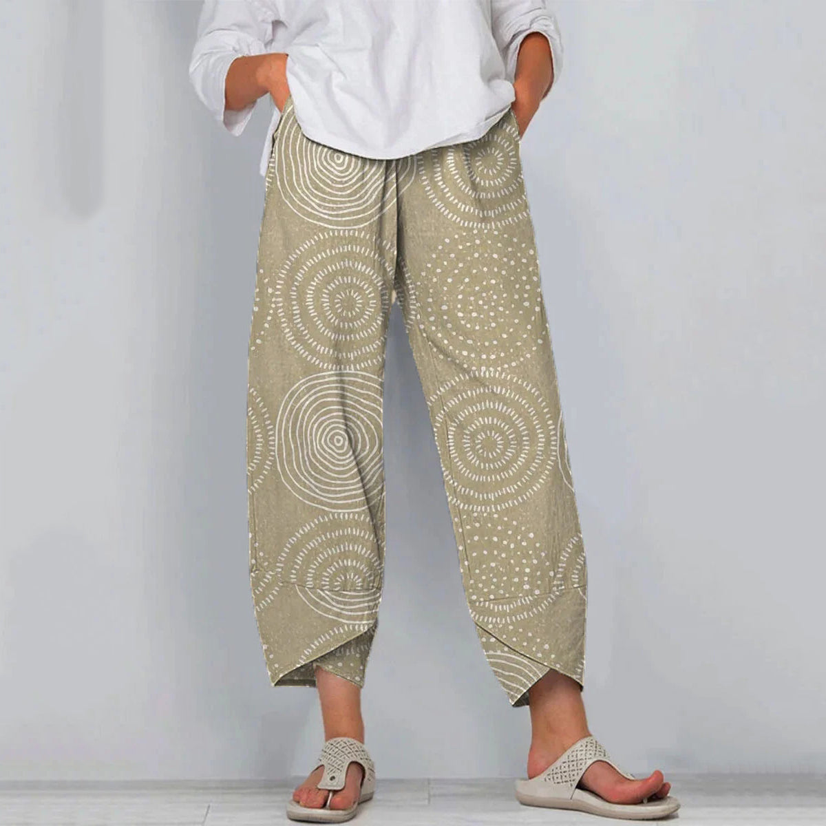 Women's Retro Abstract Geometric Art Print Cotton And Linen Casual Pants elevenforest