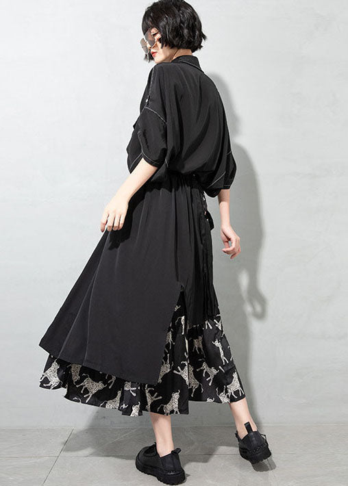 Art Black Asymmetrical Print Patchwork Skirts Spring