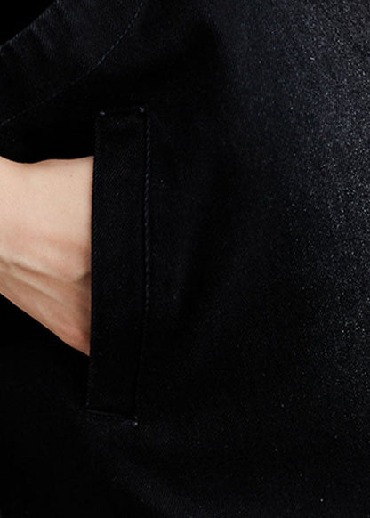 Unique Black Hooded Button Denim Trench Sleeveless Vest