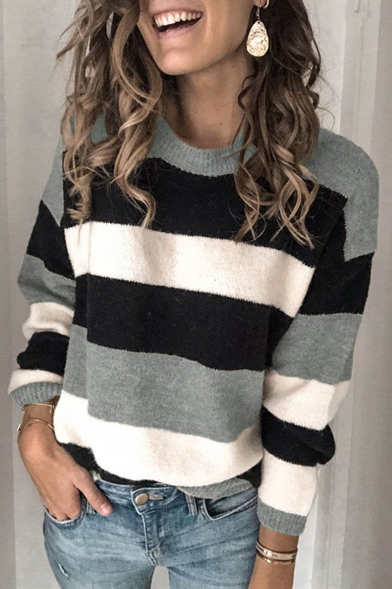 Striped Round Neck Contrast Sweater