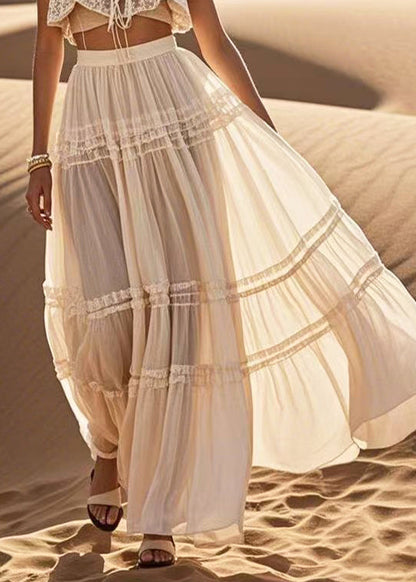 Boutique White Ruffled Exra Large Hem a Line Skirt Summer