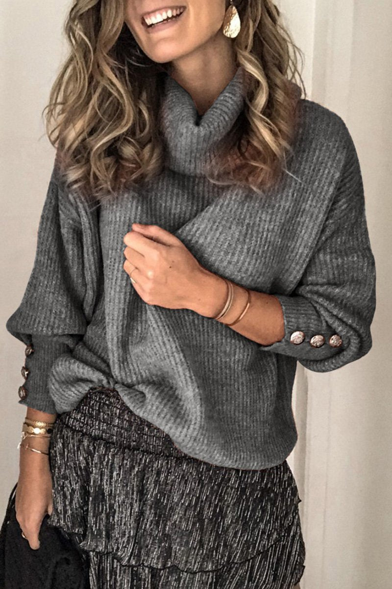 Turtleneck Button Long Sleeve Sweater