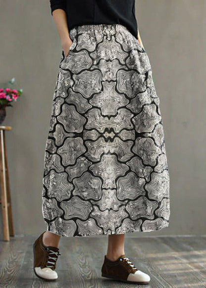 Geometry Elastic Waist Patchwork Print Fine Cotton Filled Skirt Winter