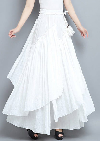 White Asymmetrical Elastic Waist Pleated Skirts Summer